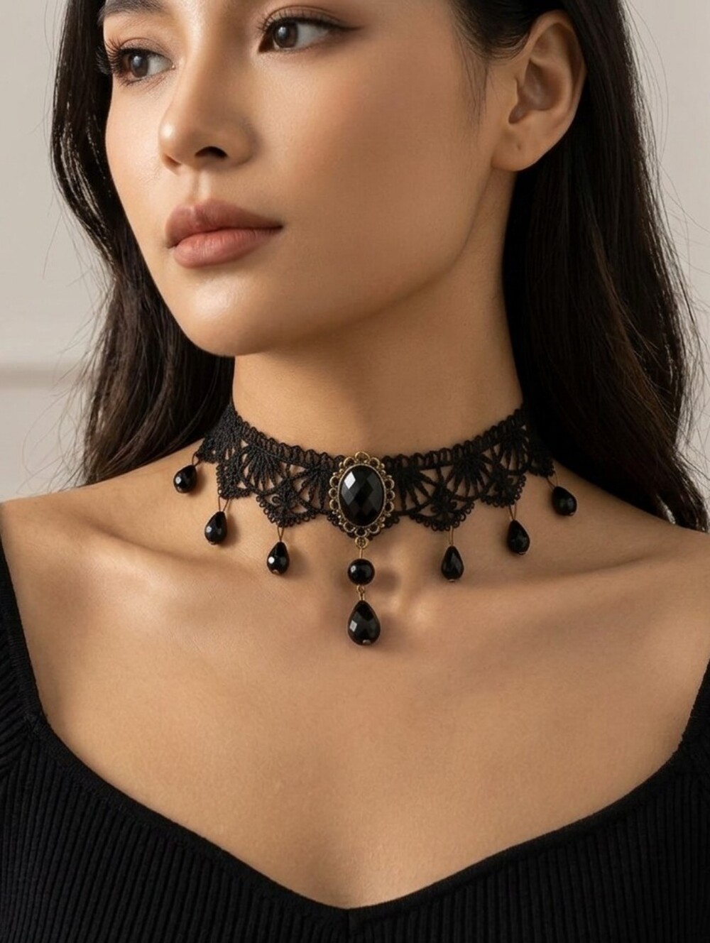 Gorgeous Retro Style‎ Tassel Crystal Lace Necklace Faux Fashion Jewelry